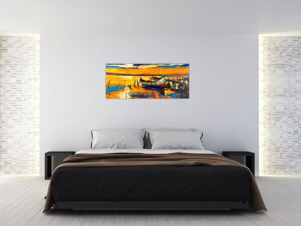 Slika - Čoln ob sončnem zahodu (120x50 cm)