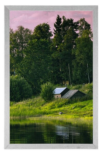 Plakat bajkovite kućice uz rijeku