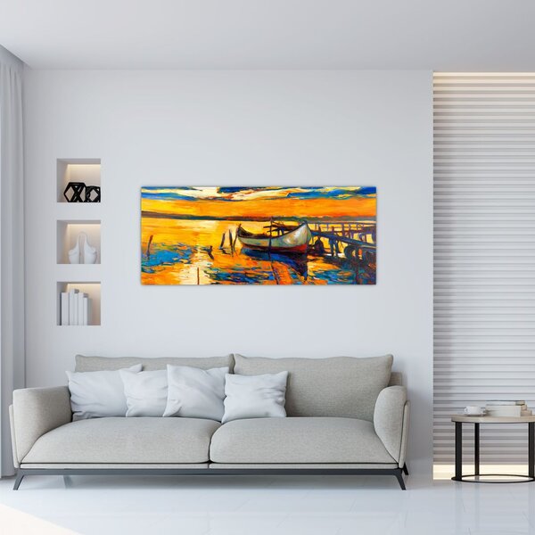 Slika - Čoln ob sončnem zahodu (120x50 cm)