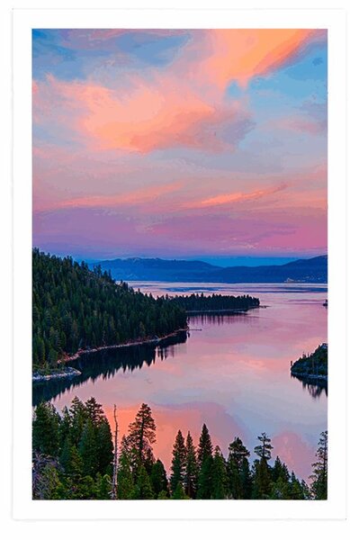 Plakat jezero pri zalasku sunca