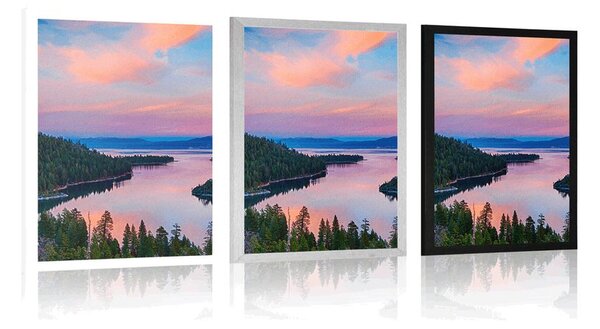 Plakat jezero pri zalasku sunca