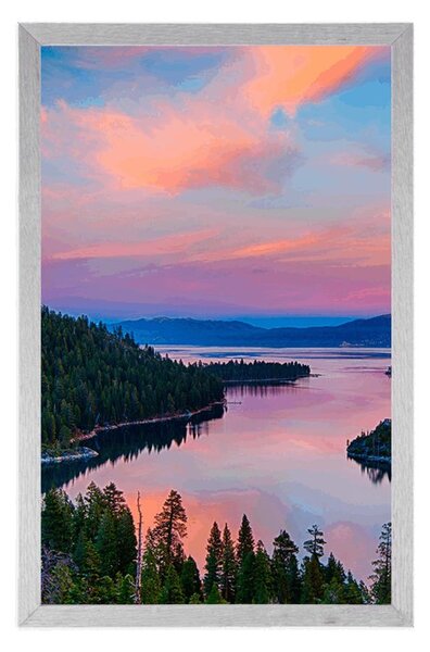 Plakat jezero pri zalasku sunca