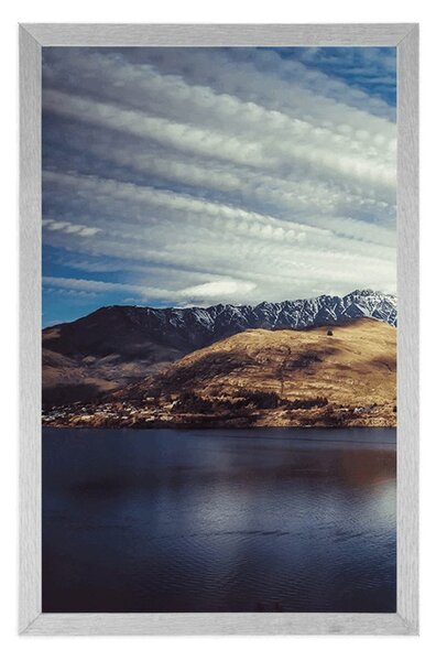 Plakat sunce u zalasku nad jezerom