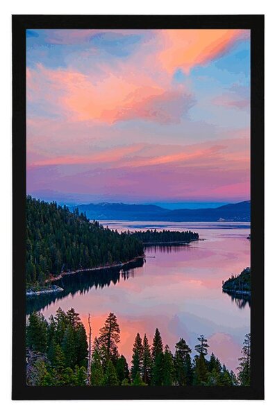 Plakat jezero pri zalasku sunca