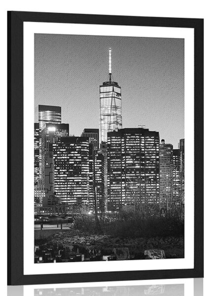 Plakat s paspartuom centar New Yorka u crno-bijelom dizajnu