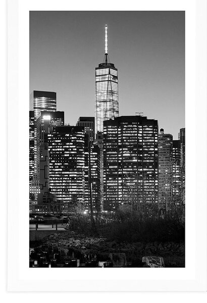 Plakat s paspartuom centar New Yorka u crno-bijelom dizajnu