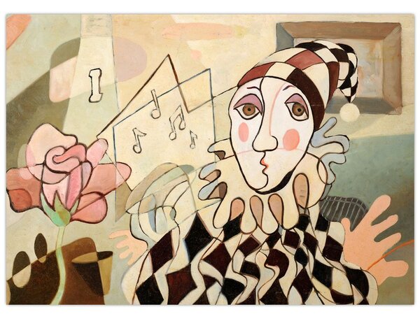 Slika - Kubizem - harlekin in vrtnica (70x50 cm)