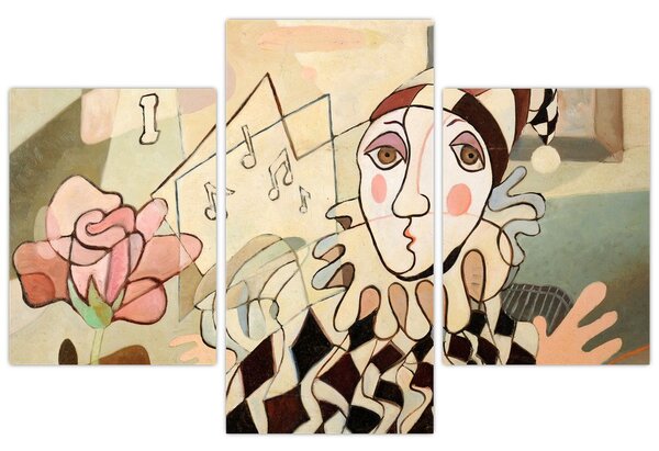 Slika - Kubizem - harlekin in vrtnica (90x60 cm)