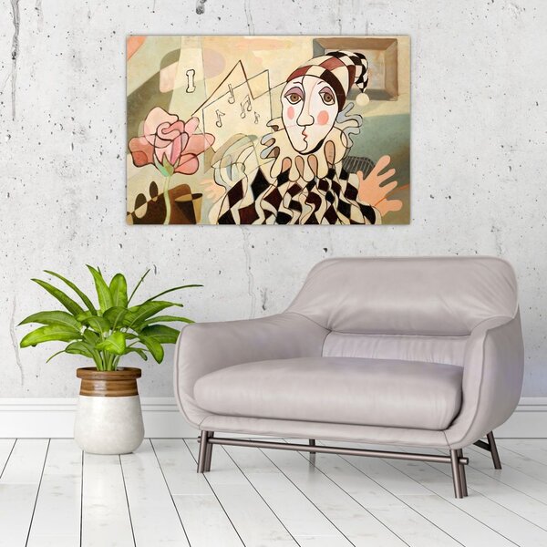 Slika - Kubizem - harlekin in vrtnica (90x60 cm)