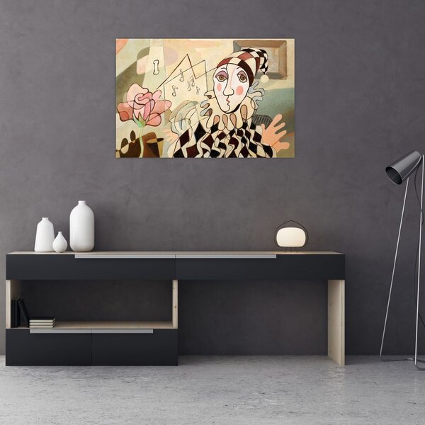 Slika - Kubizem - harlekin in vrtnica (90x60 cm)