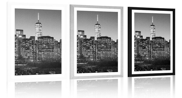 Plakat s paspartuom centar New Yorka u crno-bijelom dizajnu