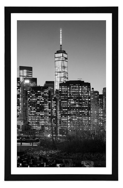 Plakat s paspartuom centar New Yorka u crno-bijelom dizajnu