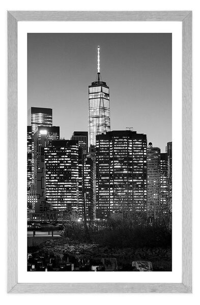 Plakat s paspartuom centar New Yorka u crno-bijelom dizajnu