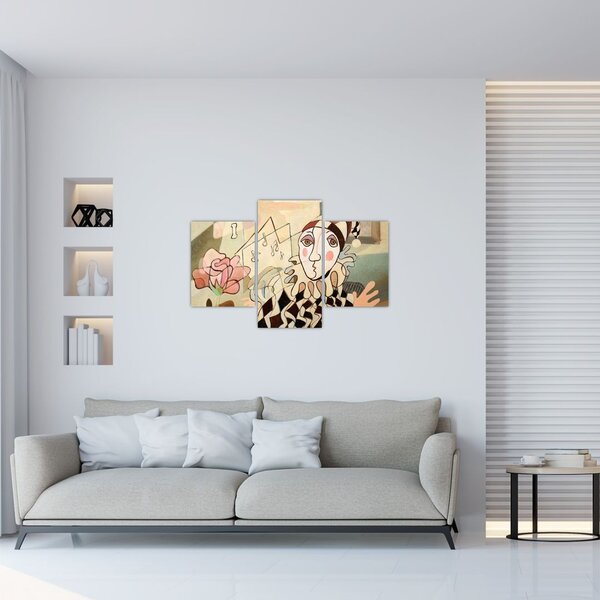 Slika - Kubizem - harlekin in vrtnica (90x60 cm)
