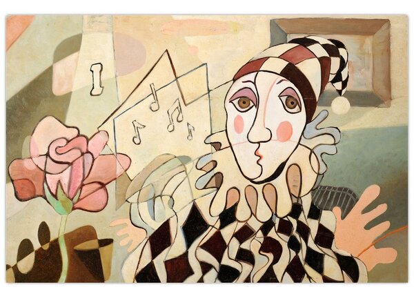 Slika - Kubizem - harlekin in vrtnica (90x60 cm)