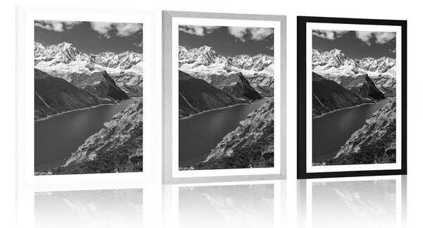 Plakat s paspartuom nacionalni park Patagonija u Argentini u crno-bijelom dizajnu