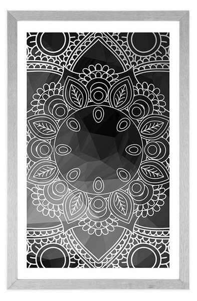 Plakat s paspartuom crno-bijela Mandala
