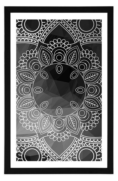 Plakat s paspartuom crno-bijela Mandala