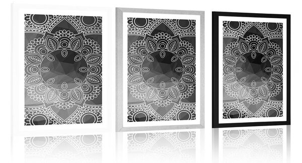 Plakat s paspartuom crno-bijela Mandala