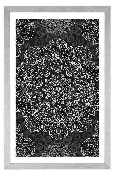Plakat s paspartuom Mandala s apstraktnim uzorkom u crno-bijelom dizajnu