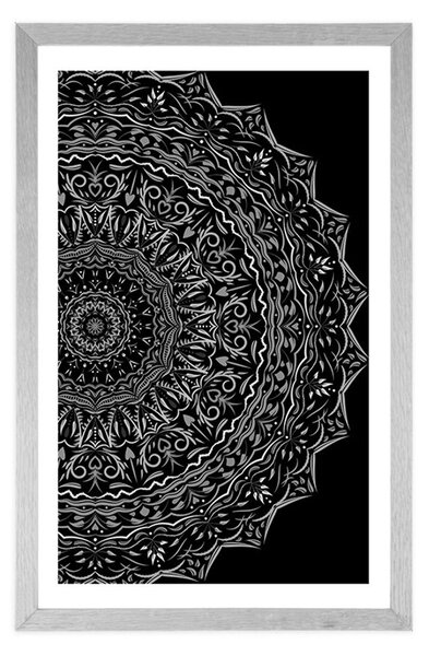 Plakat s paspartuom Mandala u vintage stilu u crno-bijelom dizajnu