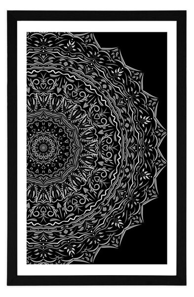 Plakat s paspartuom Mandala u vintage stilu u crno-bijelom dizajnu