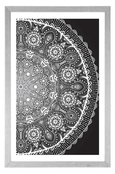 Plakat s paspartuom ukrasna Mandala s čipkom u crno-bijelom dizajnu
