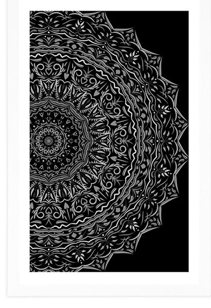 Plakat s paspartuom Mandala u vintage stilu u crno-bijelom dizajnu