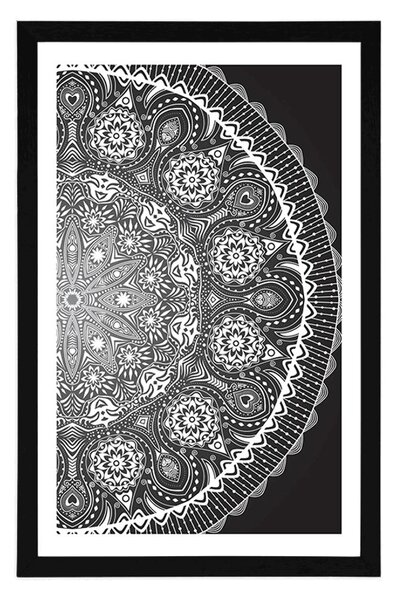 Plakat s paspartuom ukrasna Mandala s čipkom u crno-bijelom dizajnu