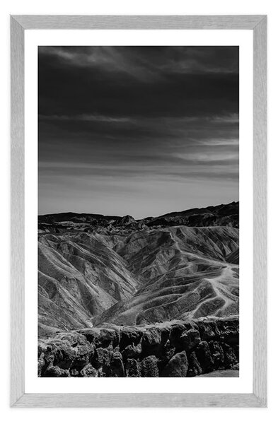 Plakat s paspartuom Nacionalni park Death Valley u crno-bijelom dizajnu