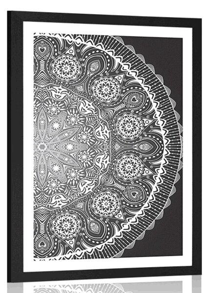 Plakat s paspartuom ukrasna Mandala s čipkom u crno-bijelom dizajnu