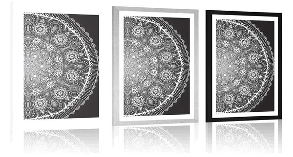 Plakat s paspartuom ukrasna Mandala s čipkom u crno-bijelom dizajnu