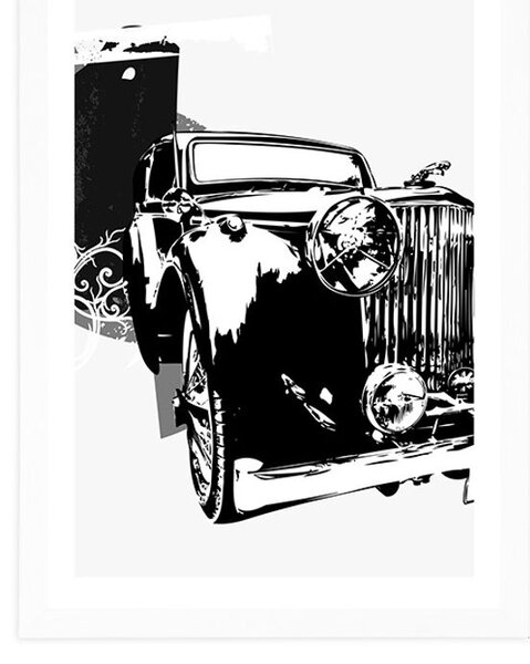 Plakat s paspartuom crno-bijeli retro automobil s apstrakcijom