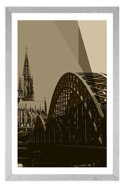 Plakat s paspartuom ilustracija grada Kölna u sepijastom tonu