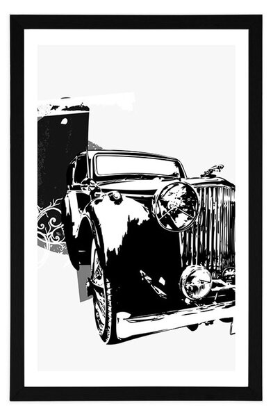 Plakat s paspartuom crno-bijeli retro automobil s apstrakcijom