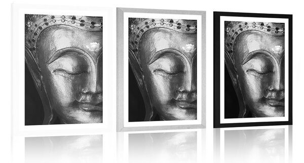 Plakat s paspartuom božanstveni Buddha u crno-bijelom dizajnu