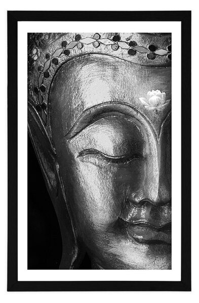 Plakat s paspartuom božanstveni Buddha u crno-bijelom dizajnu