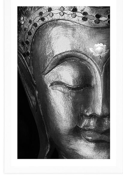 Plakat s paspartuom božanstveni Buddha u crno-bijelom dizajnu