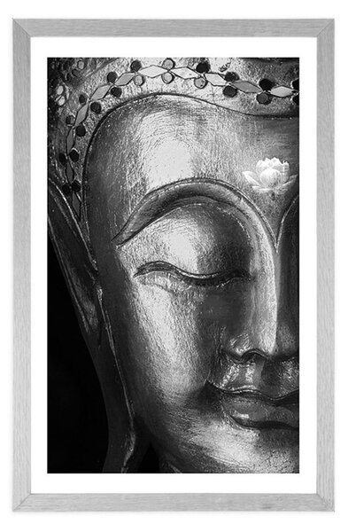 Plakat s paspartuom božanstveni Buddha u crno-bijelom dizajnu