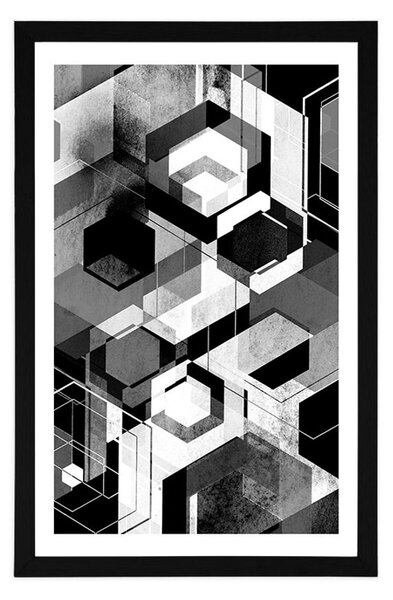 Plakat s paspartuom apstraktna geometrija u crno-bijelom dizajnu
