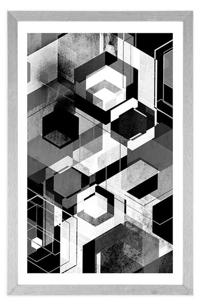 Plakat s paspartuom apstraktna geometrija u crno-bijelom dizajnu