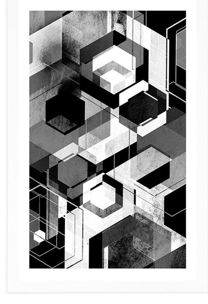 Plakat s paspartuom apstraktna geometrija u crno-bijelom dizajnu