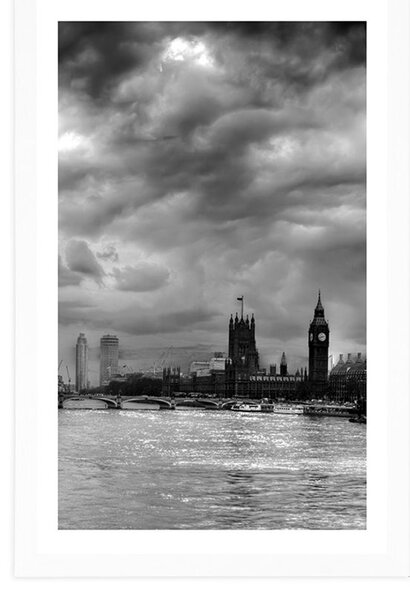 Plakat s paspartuom jedinstveni London u crno-bijelom dizajnu
