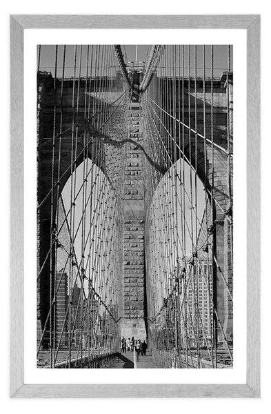 Plakat s paspartuom most Manhattan u New Yorku u crno-bijelom dizajnu