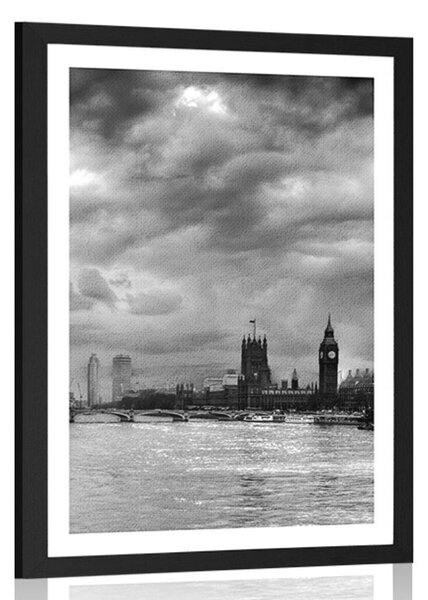 Plakat s paspartuom jedinstveni London u crno-bijelom dizajnu