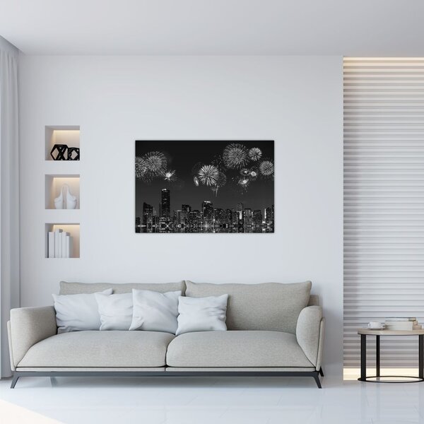 Slika - Ognjemet v Miamiju, črno-bela (90x60 cm)