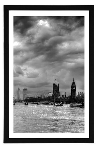 Plakat s paspartuom jedinstveni London u crno-bijelom dizajnu