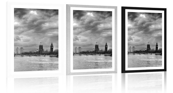 Plakat s paspartuom jedinstveni London u crno-bijelom dizajnu