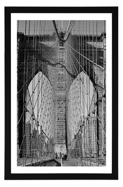 Plakat s paspartuom most Manhattan u New Yorku u crno-bijelom dizajnu