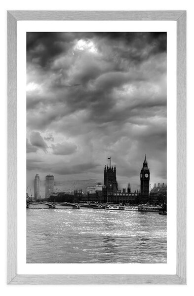 Plakat s paspartuom jedinstveni London u crno-bijelom dizajnu